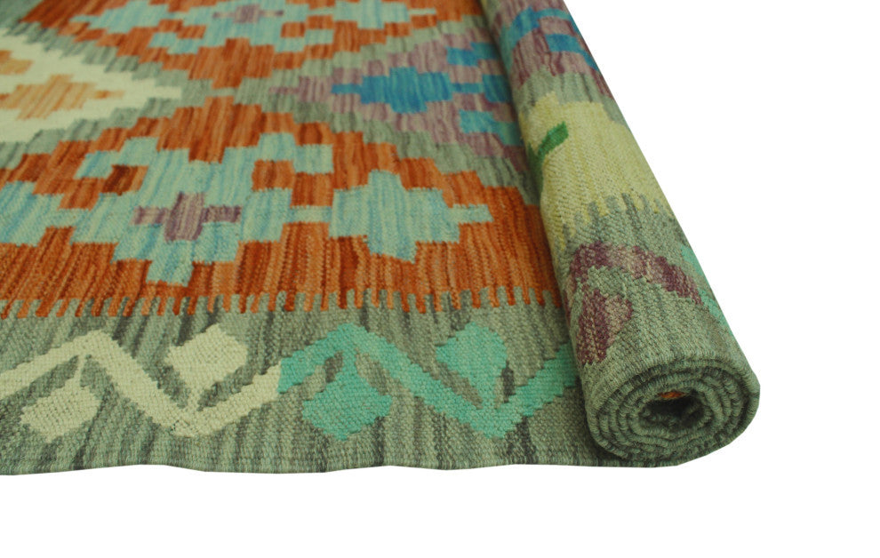 Sangat Kilim Lamia Gray/Rust Runner, 2'8x8'7