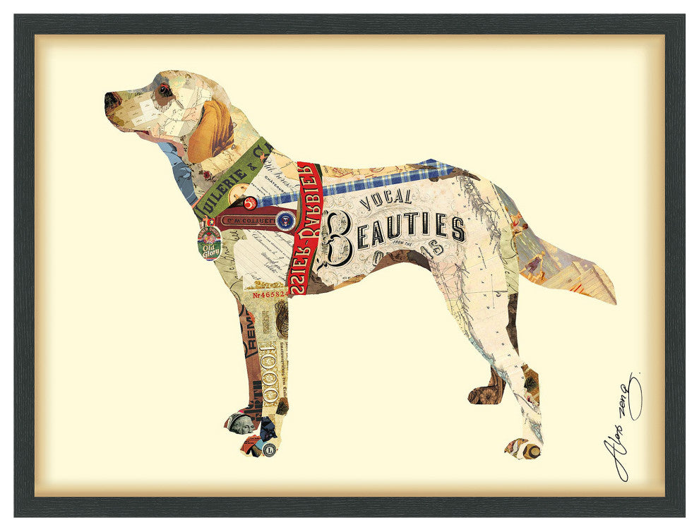 Yellow Lab Dimensional Handmade Collage Wall Art Framed Under Glass