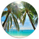 Palm Hanging Over Sandy White Beach, Seashore Disc Metal Wall Art, 11"