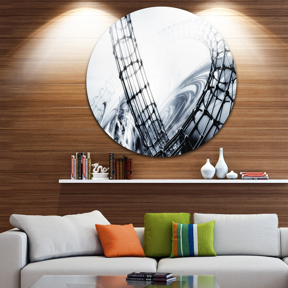Fractal 3D Black White Design, Abstract Art Disc Metal Artwork, 36"