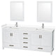 80"DBL Bathroom Vanity White, White Cult. Marble Countertop, Sinks, 24" Mirrors