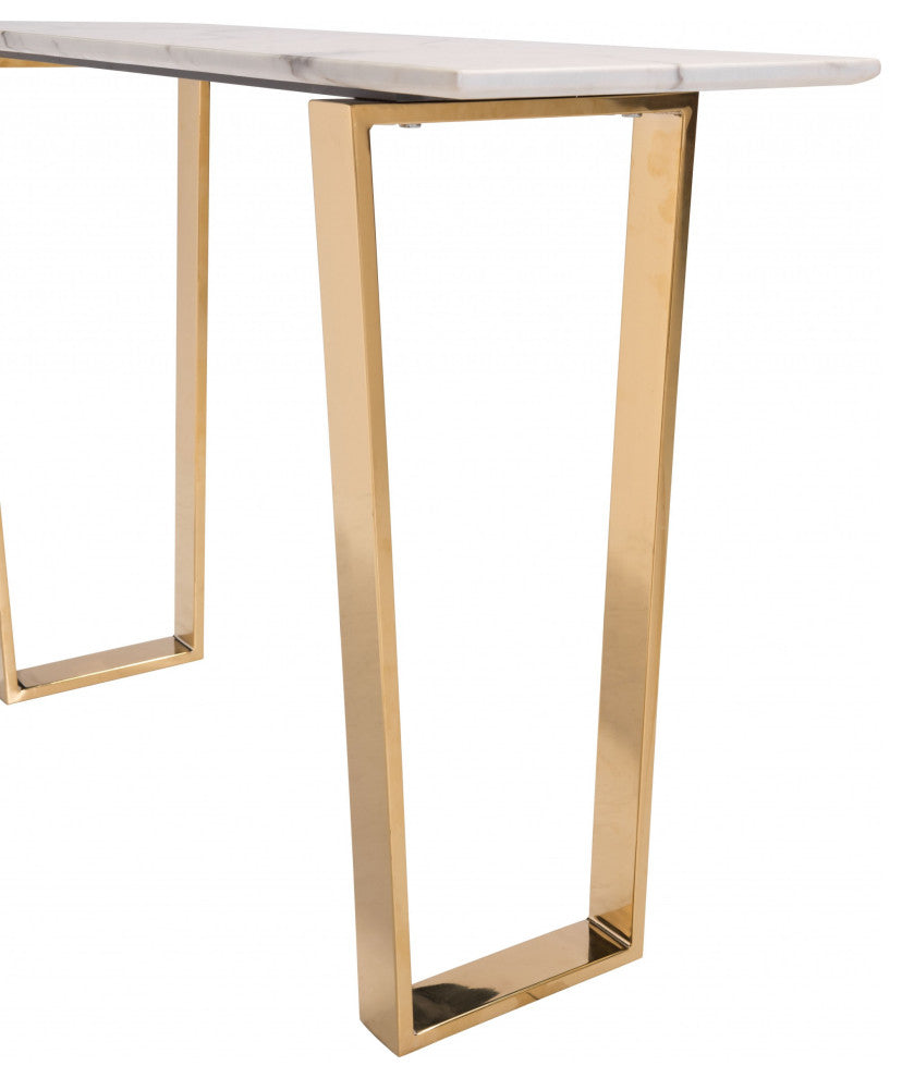 Designer's Choice White Faux Marble and Gold Console Table