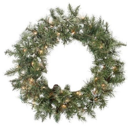 Pre-Lit Snow Mountian Pine Wreath, 24"