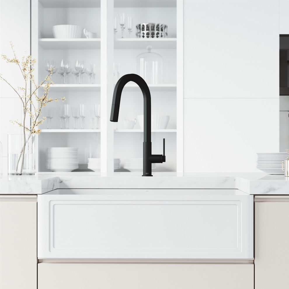 VIGO Hart Hexad 18" H Single Handle Pull-Down Kitchen Faucet, Matte Black, Without Extras