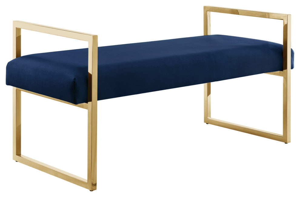 Inspired Home Maddyn Bench,Upholstered, Velvet Navy/Gold