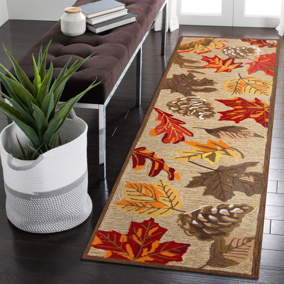 Ravella Falling Leaves Indoor/Outdoor Rug Natural 2'x8'