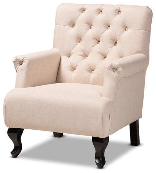 Belan Classic and Traditional Beige Fabric Upholstered Button Tufted Armchair