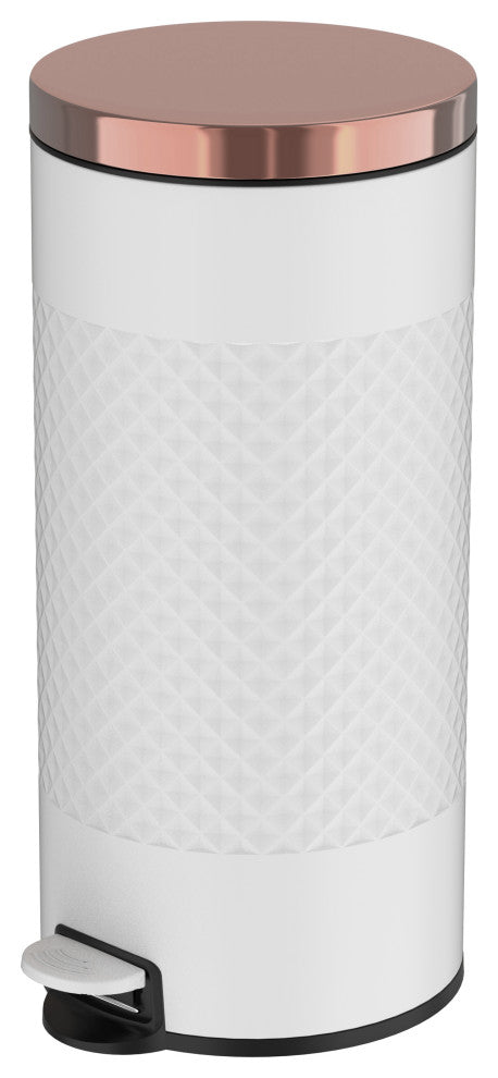 8 Gal White Metal Round Shape Step-on Trash Can with Diamond Body