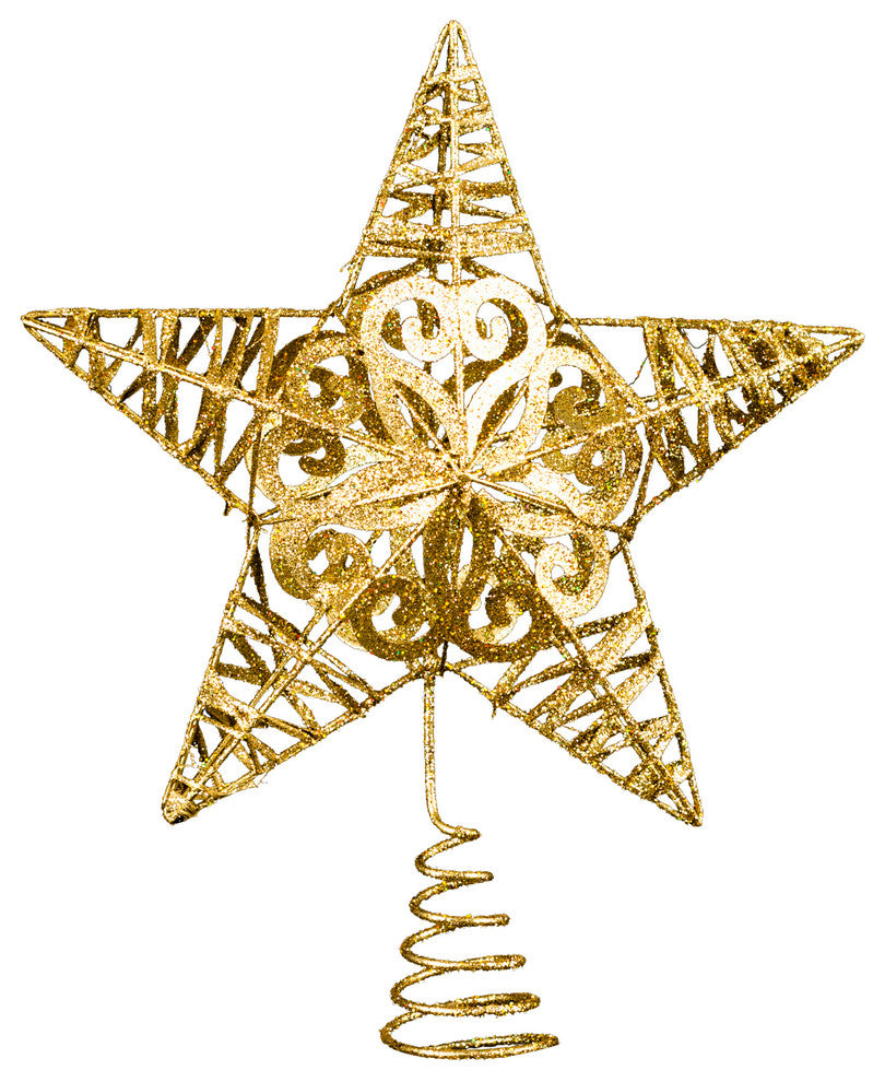 10" Metal Glittered Gold Star Tree Topper