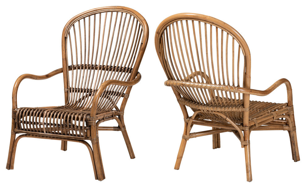 Varali Modern Bohemian Natural Rattan 2-Piece Lounge Chair Set