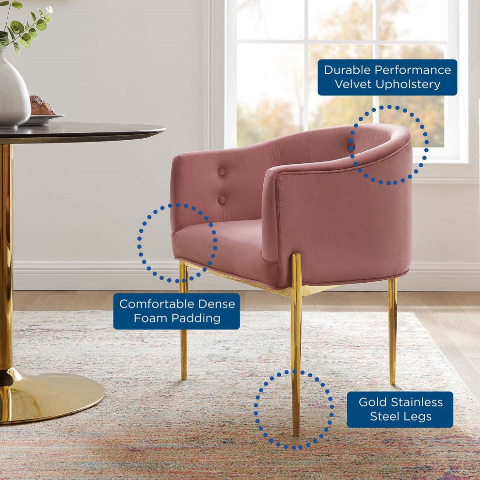 Tufted Accent Chair, Set of 2, Velvet, Metal, Pink, Modern, Lounge Hospitality