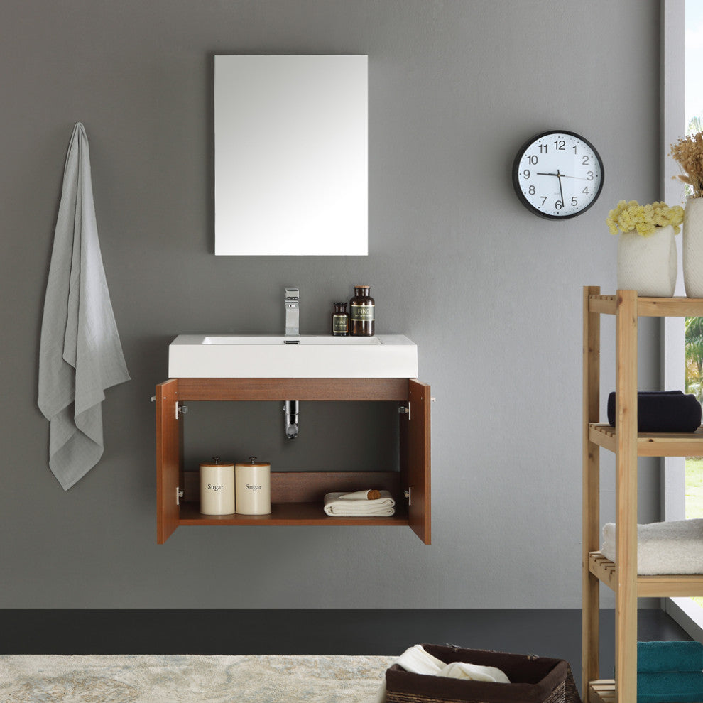Fresca Vista 30" Teak Wall Hung Modern Bathroom Vanity With Medicine Cabinet