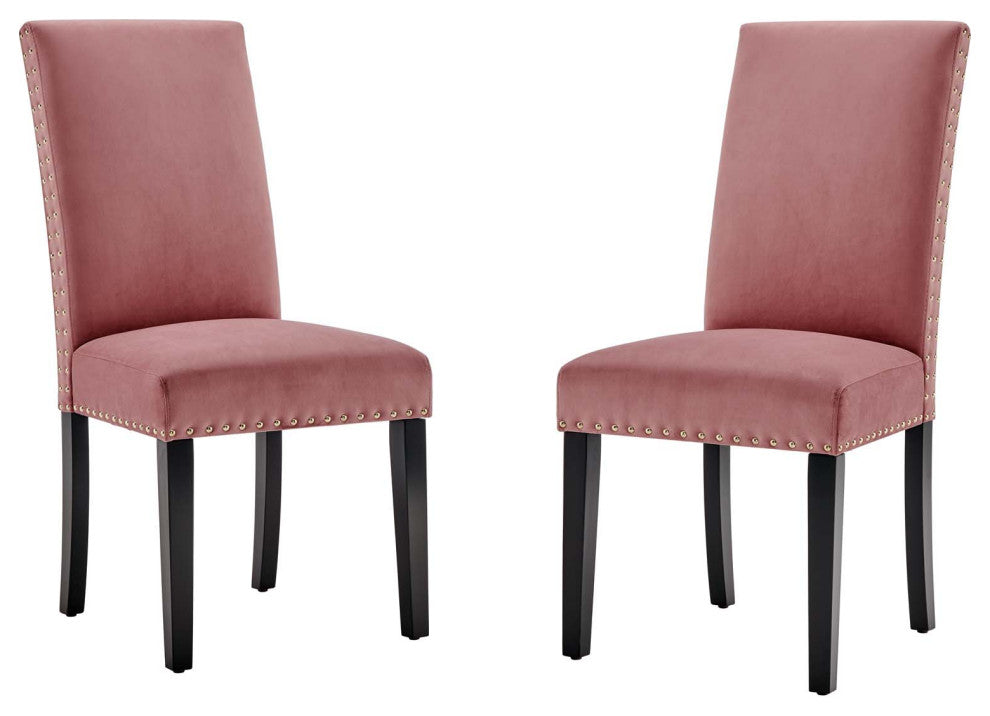 Side Dining Chair, Set of 2, Velvet, Wood, Pink, Modern, Cafe Bistro Restaurant