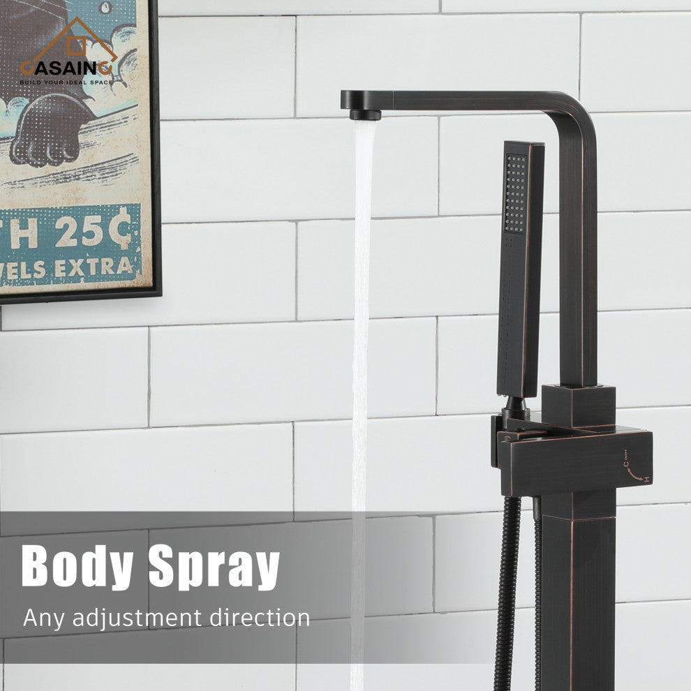 Floor Mount Tub Filler with Handheld Shower Head, Oil Rubbed Bronze