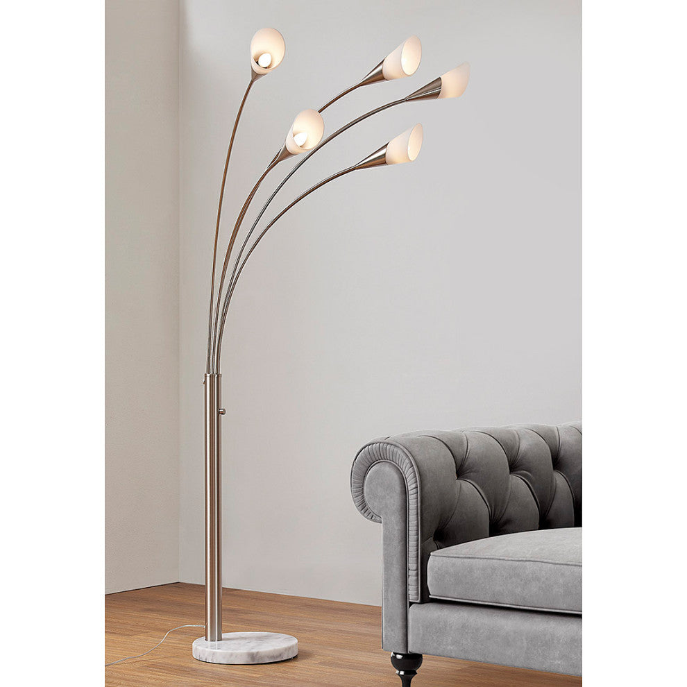 HOMEGLAM Flourish 5-light LED Arch Floor Lamp, Brushed Nickel