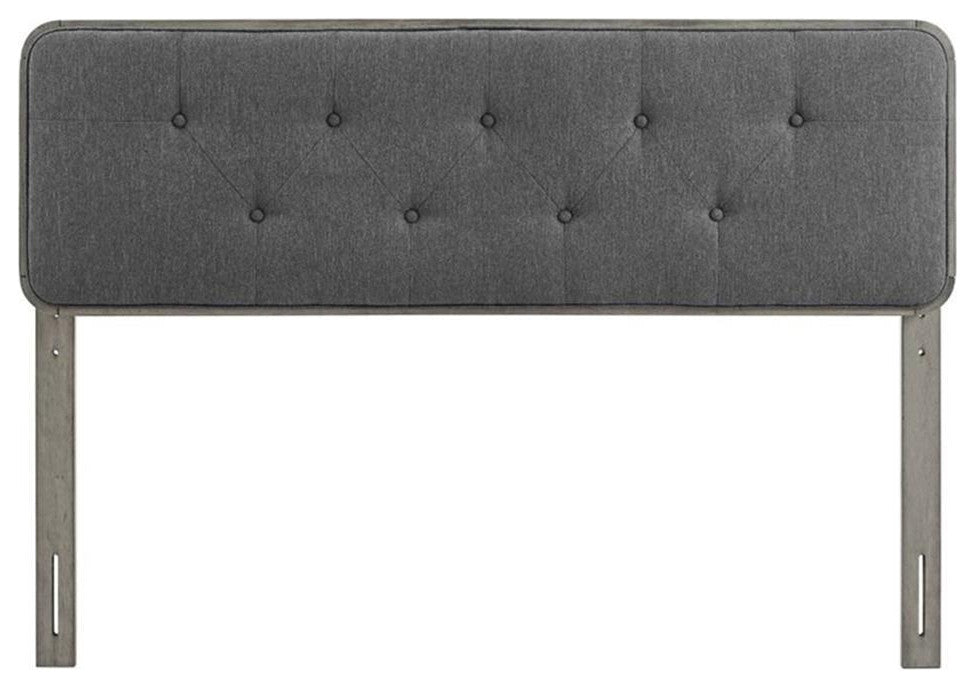Collins Tufted King Fabric and Wood Headboard-Gray Charcoal