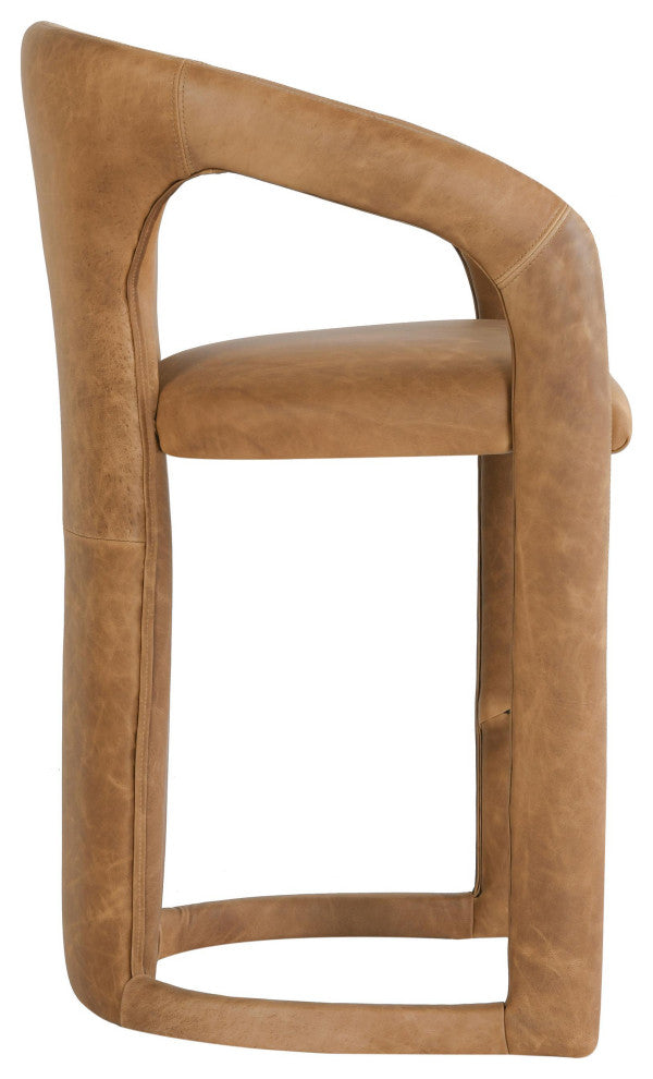 Kosas Home Archie 26" Distressed Leather Counter Stool, Brown