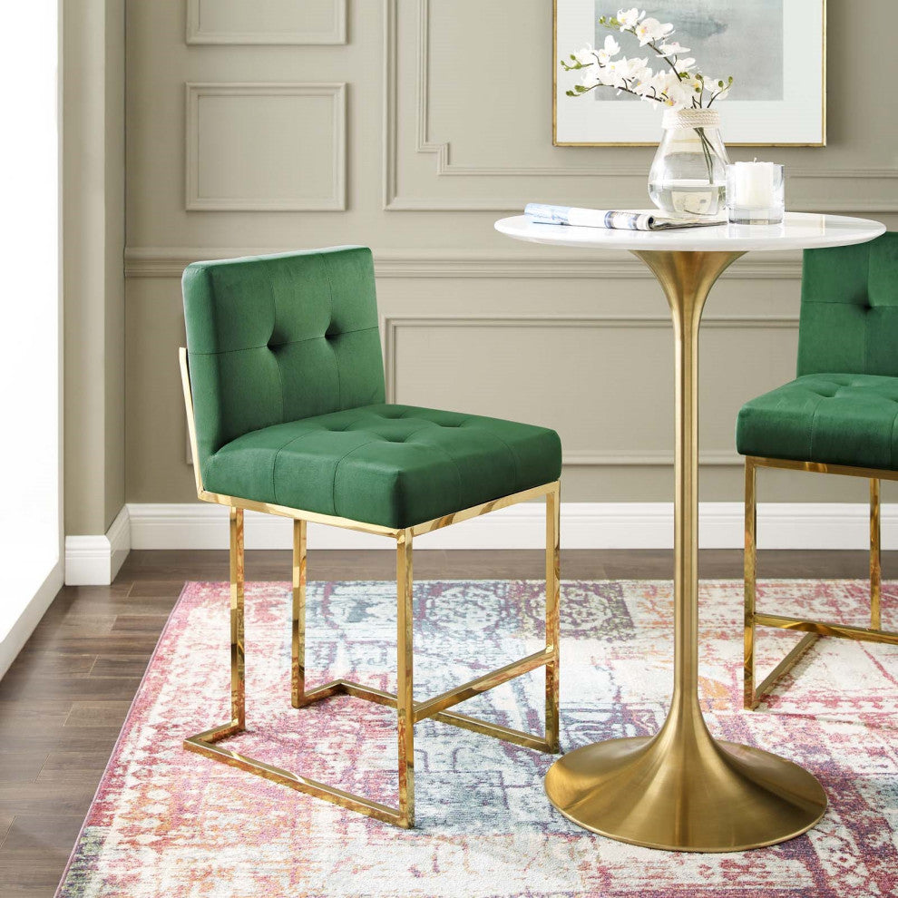 Green Velvet Counter Stool, Heidi Giselle Gold Counter Stool, Glam Tufted Stool