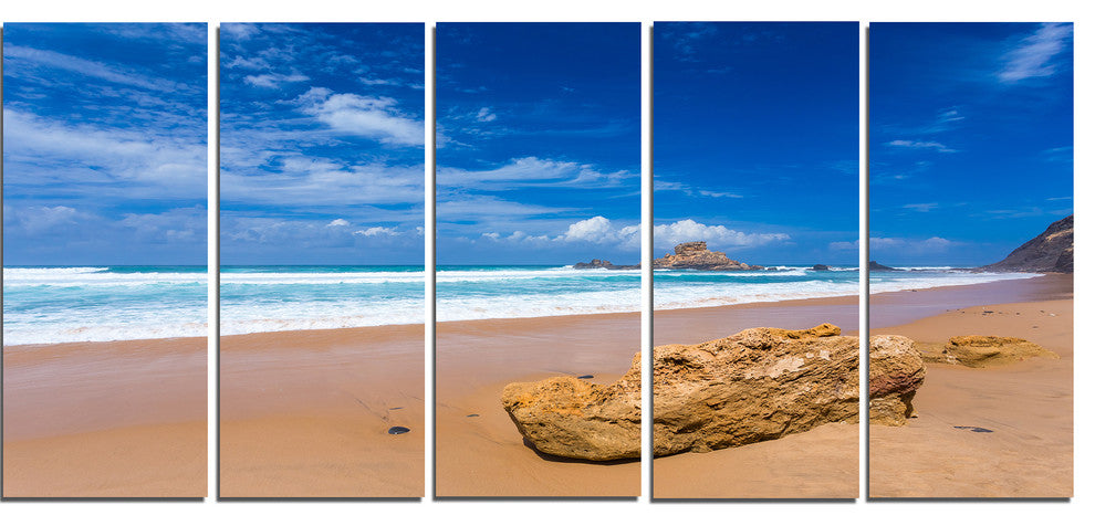 "Huge Brown Rock in Atlantic Seashore" Seashore Wall Art, 5 Panels, 60"x28"