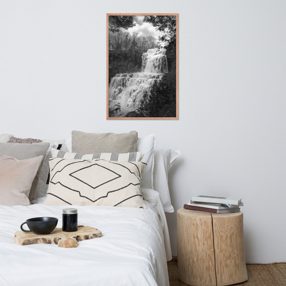 Chittenango Waterfall in Black and White Framed Photo Paper Wall Art Prints, Red Oak, 24" X 36"