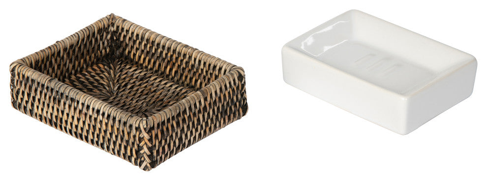 La Jolla Rattan Rectangular Soap Dish, Black Wash
