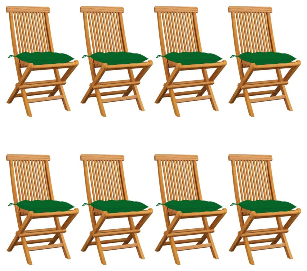 Vidaxl Garden Chairs With Green Cushions, Set of 8