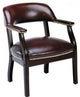 Burgundy Vinyl Leather Conference Chair, Traditional Captain's, Wooden Frame