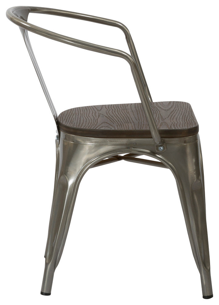 Tracer Metal and Wood Cafe Dining Armchairs, Set of 4, Gunmetal