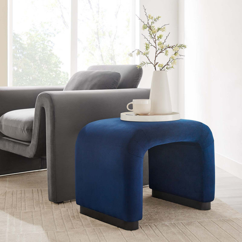 Koda Performance Velvet Waterfall Stool - Black Midnight Blue