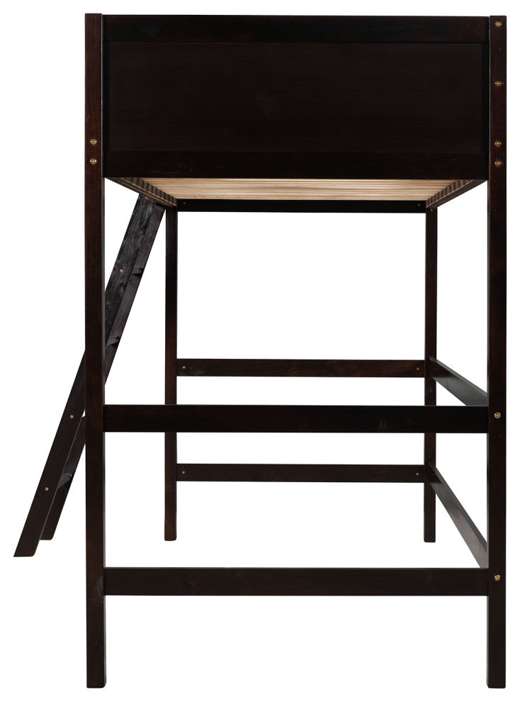 Gewnee Solid Wood Twin Size Loft Bed with Ladder in Espresso
