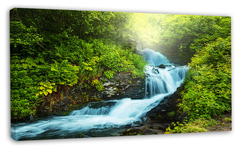 Blue Creek in Green Rain Forest, Oversized Landscape Canvas Art, 32"x16"