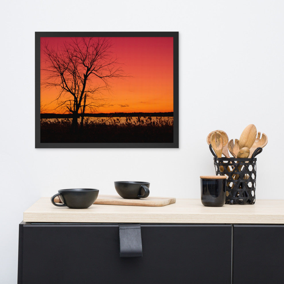 Burning Skies Rural Landscape Framed Photo Paper Wall Art Print, Black, 16" X 20"
