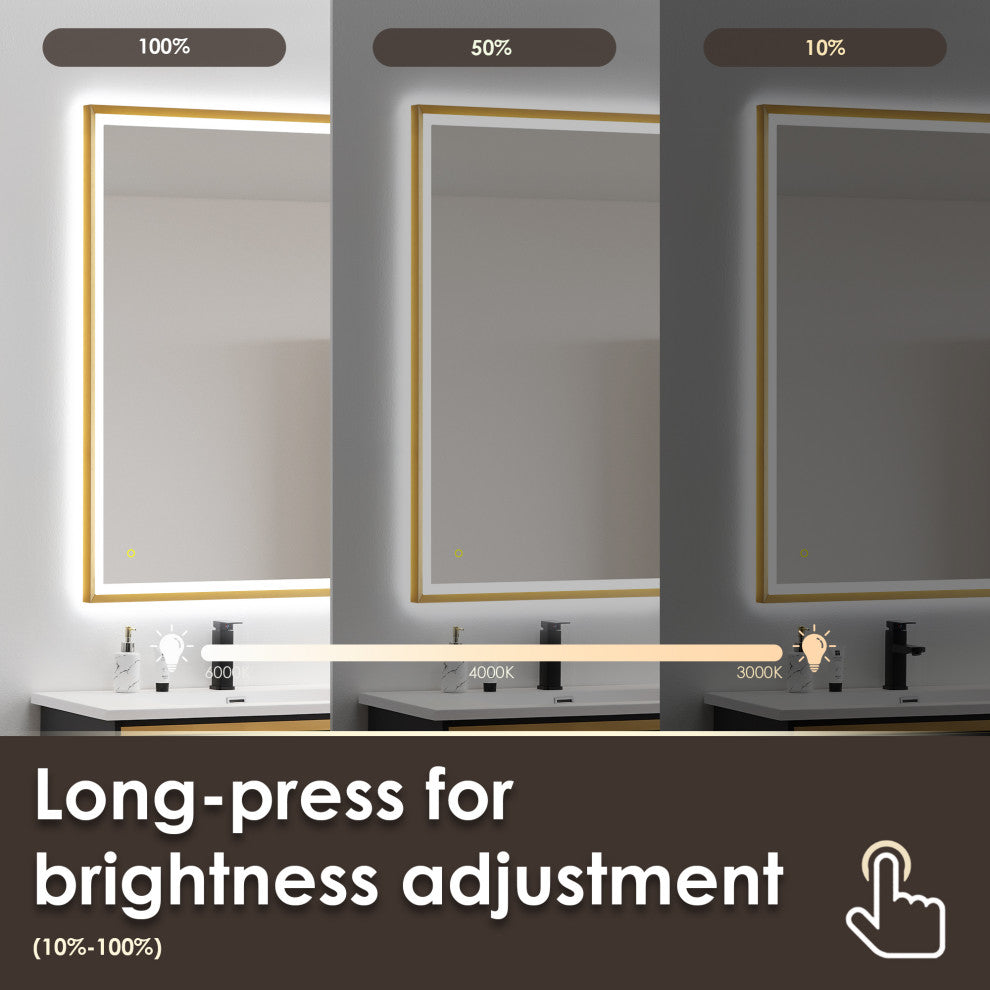 Apollo Anti-Fog Dimmable Vanity, LED Lighted Wall Mirror, Brushed Gold, 60"