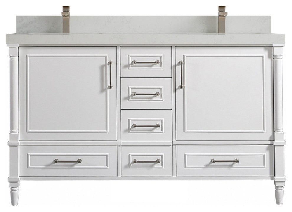 Aberdeen 60 Double Bathroom Vanity in White 2" Carrara Quartz