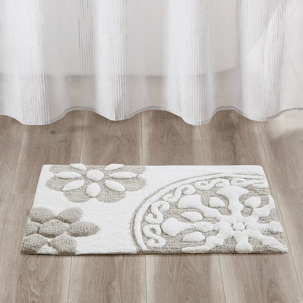 Madison Park Modern Bohemian Medallion Cotton Tufted Bath Rugs, Taupe, Rectangle