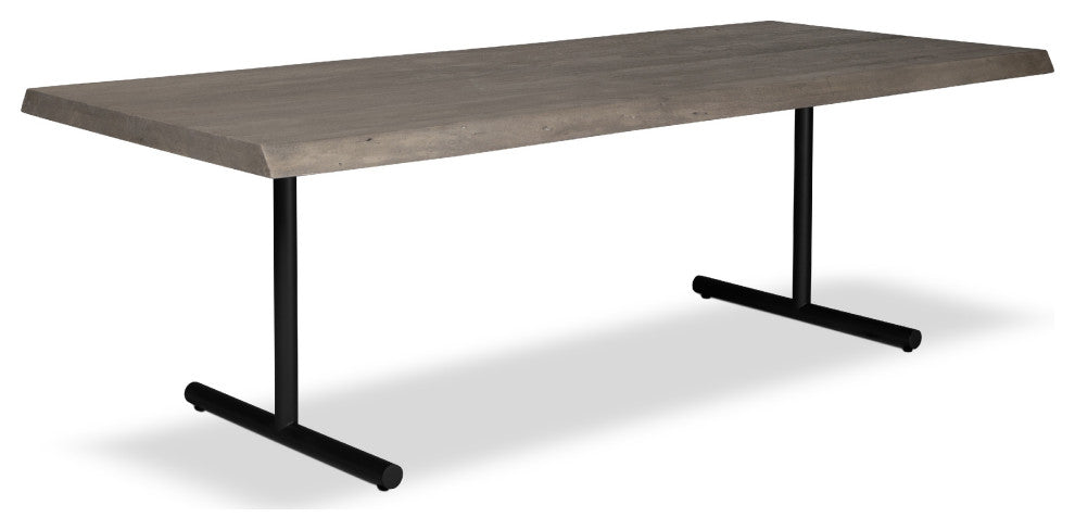 Brooks Dining Table, T Base, 40"x79", Sandblasted Gray Top, Black Base