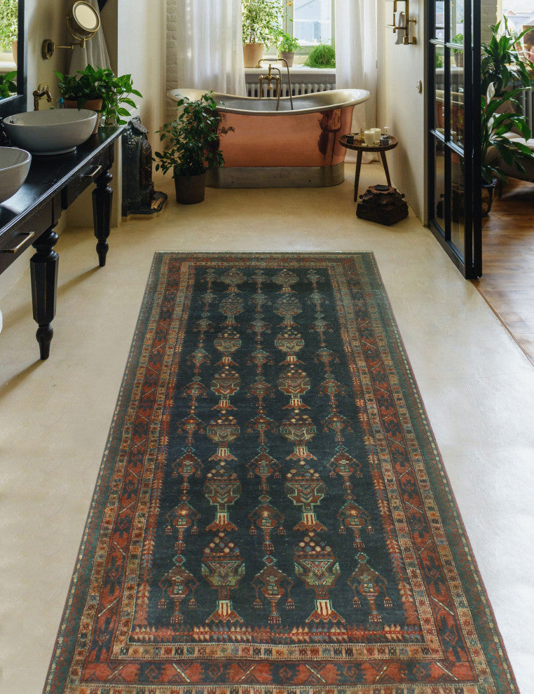 Vintage Distressed Francisca Charcoal/Burgundy Runner, 3'9x8'8
