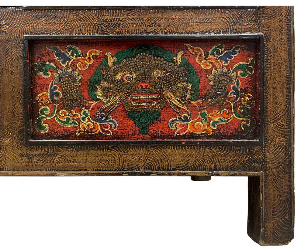 Consigned Antique Tibetan Painted Dragon Tall Cabinet