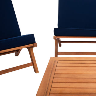 Safavieh Chaston Indoor-Outdoor 4-Piece Living Set, Natural Wood/Navy Cushion