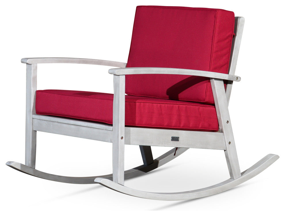 DTY Outdoor Living Longs Peak Eucalyptus Rocker w/ Cushions, Silver Gray, Burgun