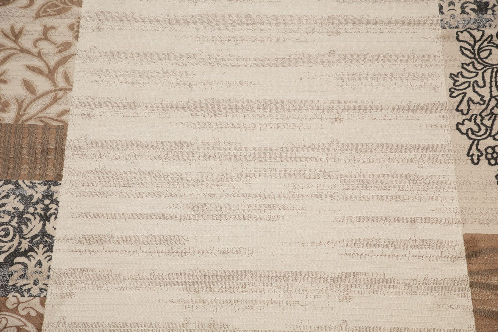 Modern Synthetic Pile Border Carpet Rustic Turkish Area Rug, Beige, 10'6"x7'10
