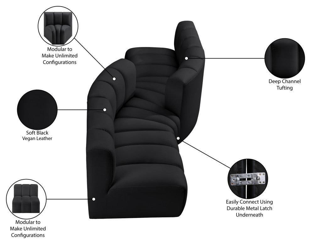 Arc Vegan Leather Upholstered 4-Pc. Facing Modular Sectional, Black