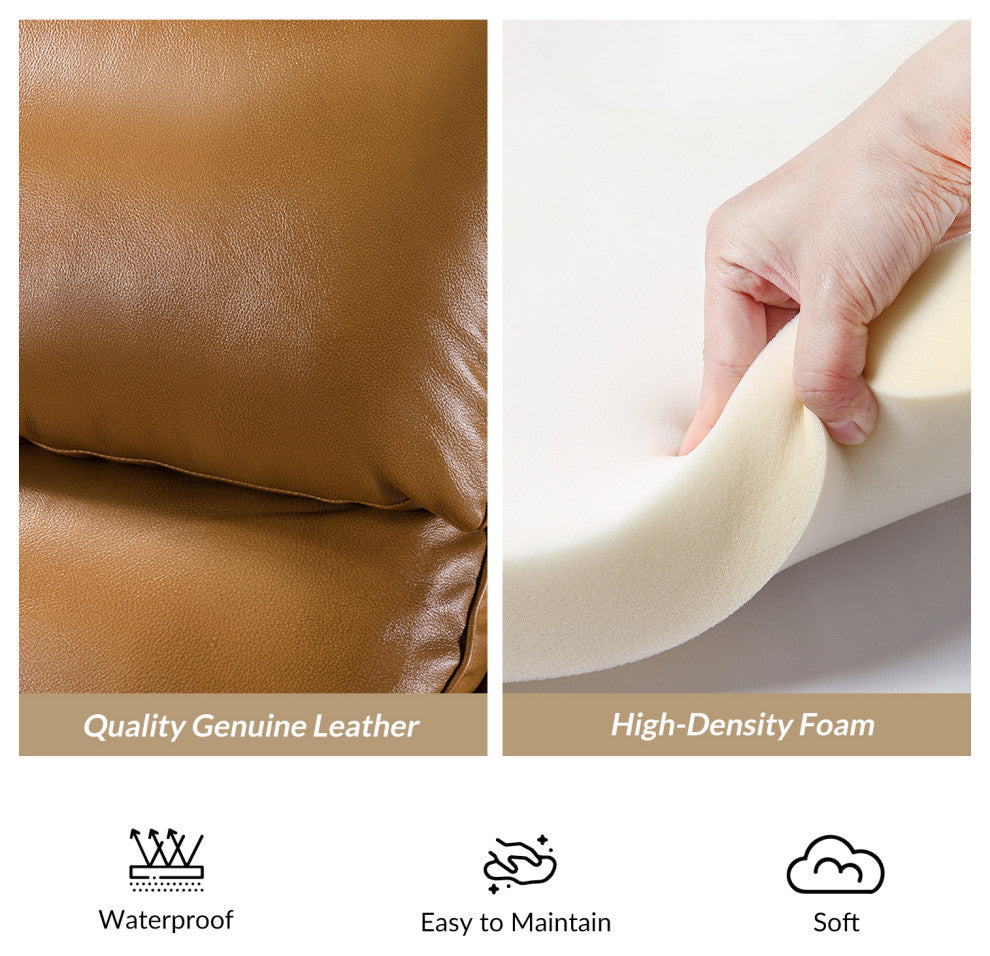Genuine Leather Cigar Recliner With Nail Head Trim, Camel