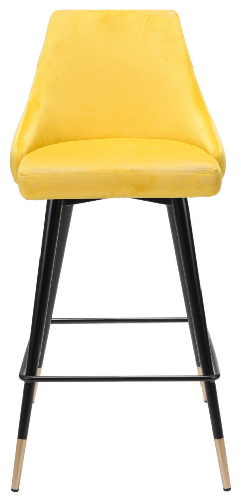 Counter Stool Chair, Steel Metal, Fabric, Yellow, Black, Gold, Cafe Bistro