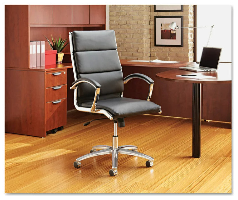 Swivel Office Chair, Cushioned Faux Leather Seat With Adjustable Height, Black