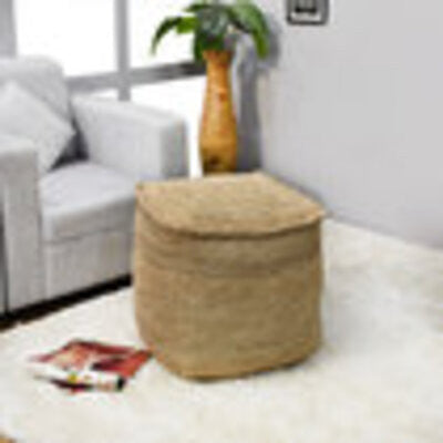 Contemporary Handmade Jute Pouf, 14x14x14 Square