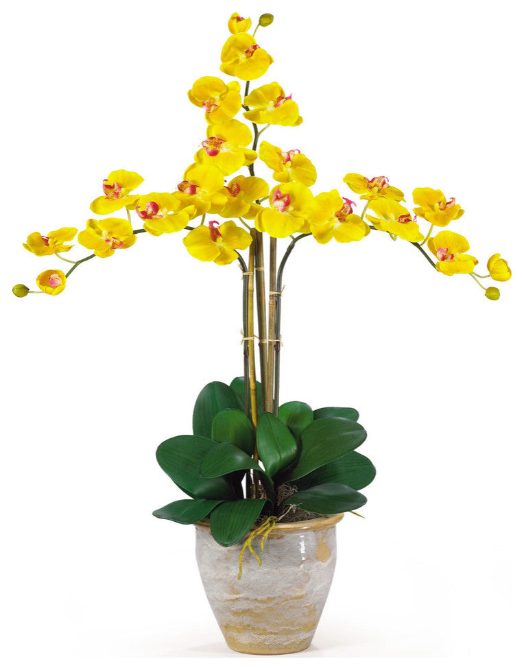 Triple Phalaenopsis Silk Orchid Flower Arrangement, Yellow