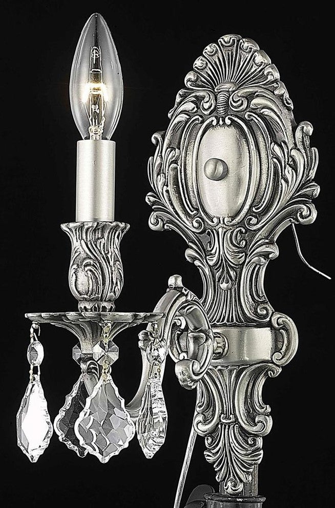Elegant Monarch Wall Sconce, Pewter Finish With Royal Cut Crystal