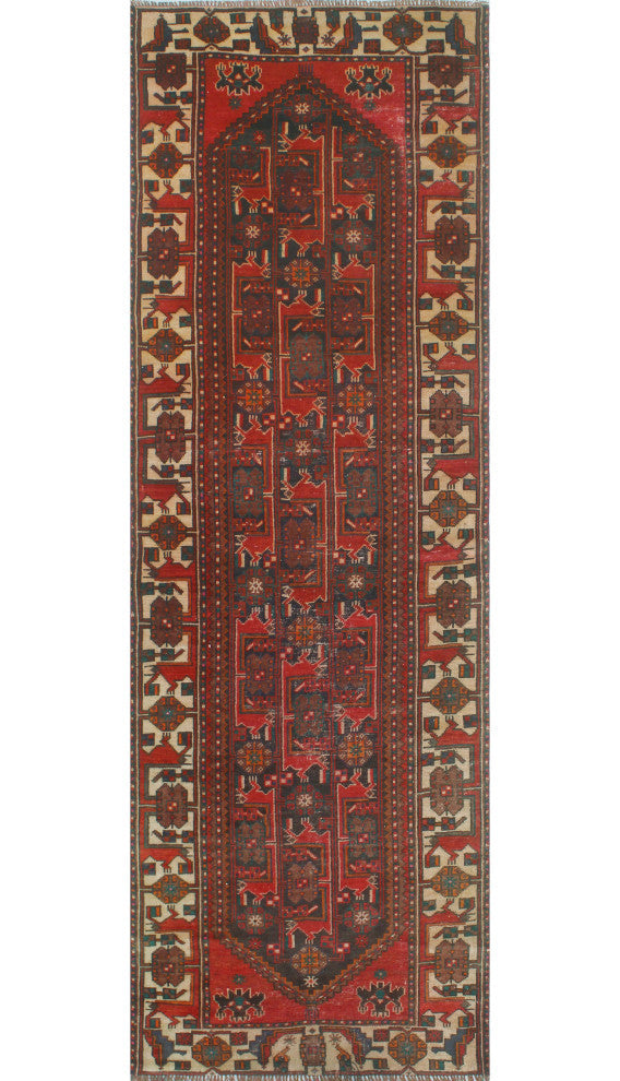 Fine Vintage Distressed Jaryl Navy/Beige Runner, 3'3x9'6