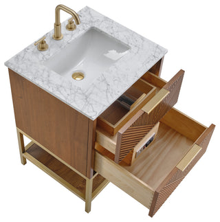 Diamond 24" Bath Vanity, Walnut/Satin Brass, 24", Marble Top